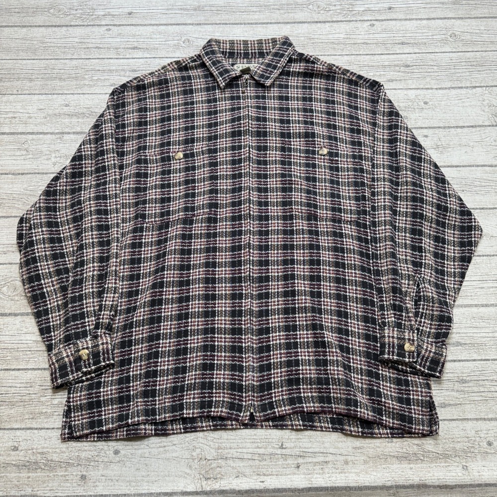 Vintage Code Zero Basics Shirt Men's XL Black Plaid Cotton Long Sleeve Full Zip